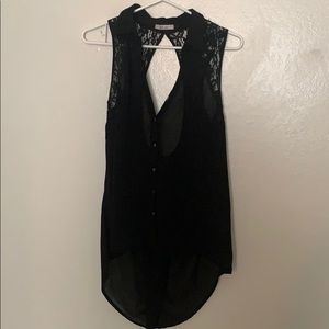 Black High low top with cutout in back. Sheer